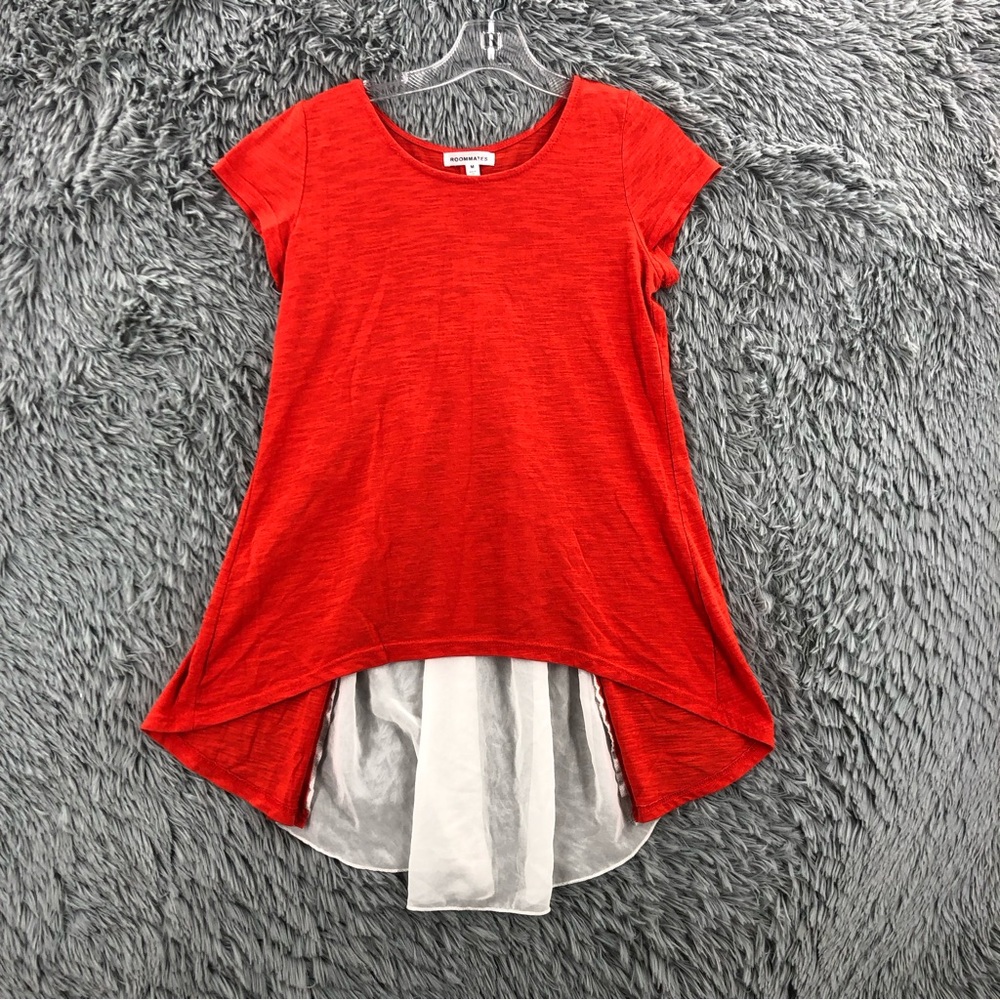 Roommates Top Womens Medium Hi Low V Back Heathered Long Shirt